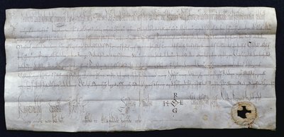 Charter undertecknad av Hugues I Capet (941-996), kung av Frankrike, 988 (penna och bläck på papper) av French School