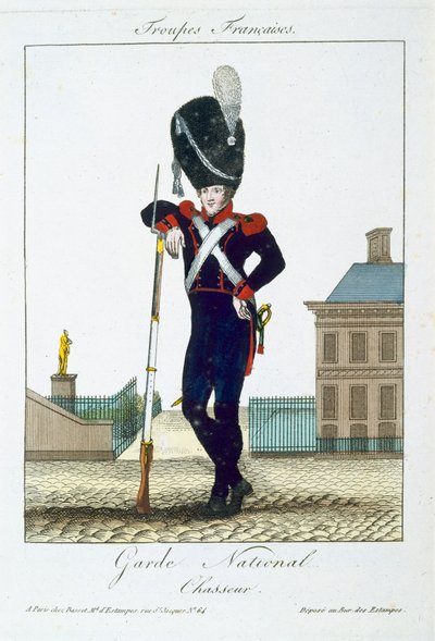 Chasseur of the National Guard, från Troupes Francaises, pub. i Basset, Paris, ca 1790 av French School