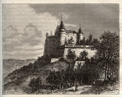 Chateau de Mercues - Cahors - gravyr i "La France illustree: geografi, historia, statistisk administration" av V.A. Malt-brunt. 1884 av French School