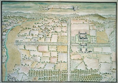 Chateaux de la Loire: "" Utsikt över slottet Plessis Bourre"" Akvarell av den franska skolan. 1699 Paris, B.N. av French School