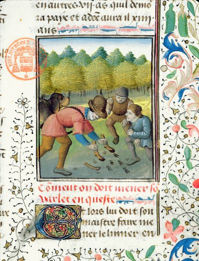Kollar spåren efter en hjort, från Livre de la Chasse av Gaston Phebus de Foix (1331-91) av French School