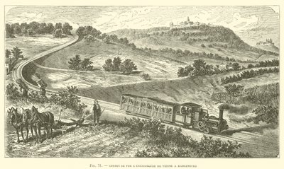 Rack Järnväg från Wien till Kahlenberg (gravyr) av French School