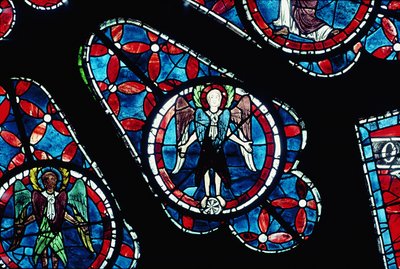 Keruber på hjul, detalj från nordrosans fönster, c.1223 av French School