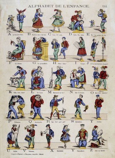 Barndomens alfabet. Bild på Epinal, sd. 1800-talet. av French School