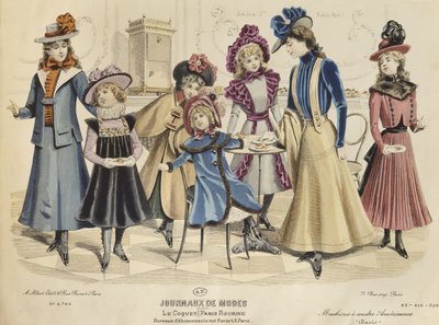 Barndräkter, illustration från Journaux de Mode, oktober 1898 (färggravyr) av French School