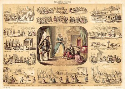 Spel för barn (färglitografi) av French School
