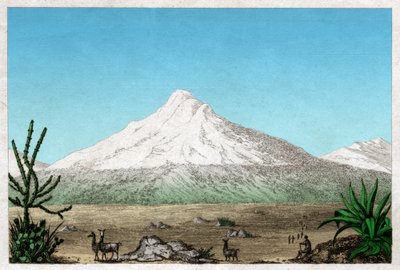 Chimborazo vulkan. (gravyr, ca 1840) av French School