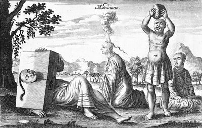 Kinesiska mendianer utför självförvållade handlingar, 1664 av French School