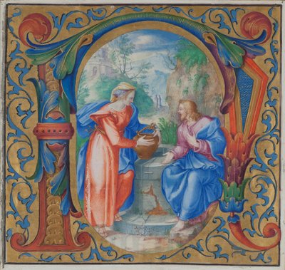 Kristus och Samariens kvinna vid brunnen (tempera på veläng) av French School