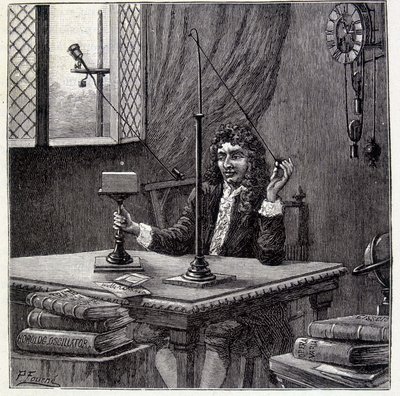 Christian Huyghens observerar "" böjelsen till rörelse "" eller kroppens elasticitet - i "" Physique Populaire"" av Emile Desbeaux av French School