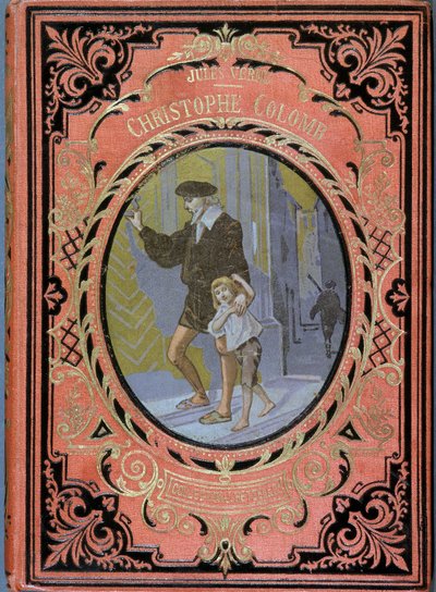 Christophe Colomb (Cristoforo Colombo) och ett barn, - i "Christophe Colomb" av Jules Verne, ed. Hachette av French School