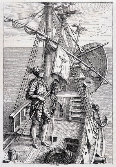 Christopher Columbus på sin trailer, sjuk. "" Discovery de la Terre"" av Jules Verne, red. Hetzel, n.d. 19:e. av French School