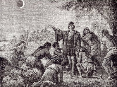 Christopher Columbus förutsäger månförmörkelsen för Jamaicas invånare 1504 av French School