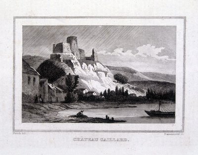 Château Gaillard sett från Seine - Gravyr av French School