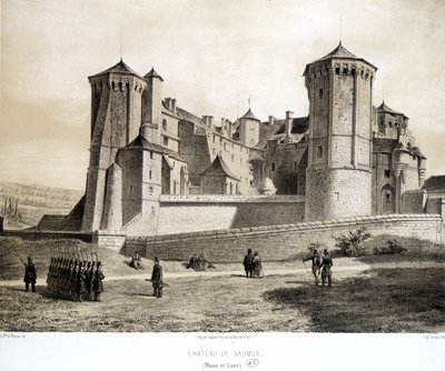 Slottet i Saumur (Maine et Loire) - litografi av French School