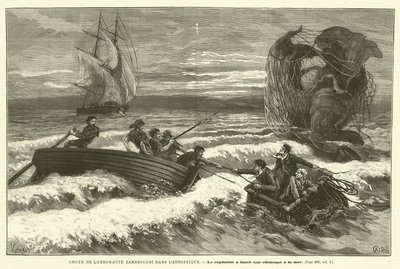 Fall of the Aeronaut Zambeccari i Adriatiska havet (gravyr) av French School
