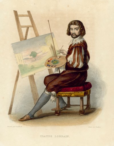 Claude Lorrain (färgad gravyr) av French School