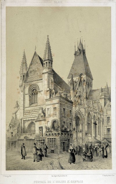 Klipp, portal till St Gervais-kyrkan (Saint Gervais) - litografi av French School