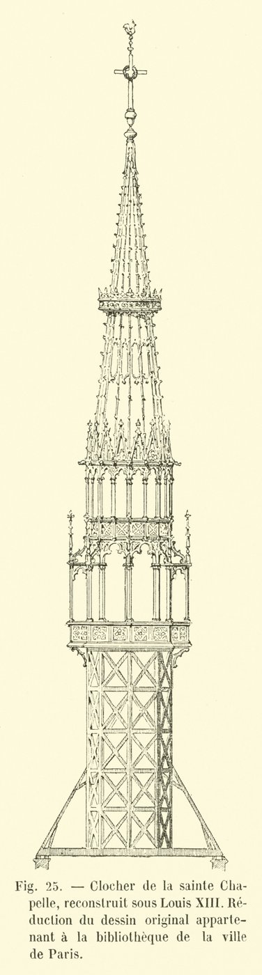 Sainte Chapelles klocktorn, återuppbyggt under Ludvig XIII, Reduktion av originalteckningen tillhörande biblioteket i staden Paris av French School