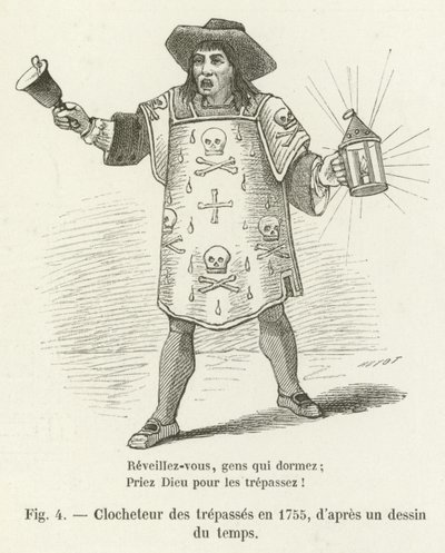 Klockare av överträdelserna 1755, efter en teckning av tiden av French School