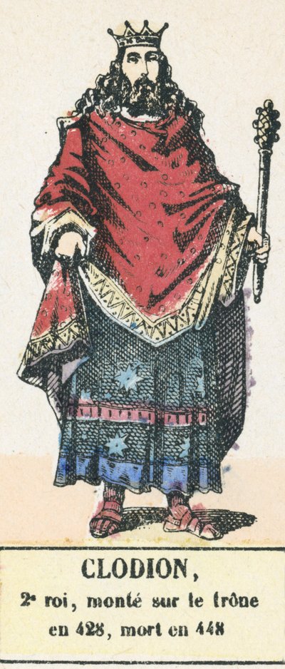 Clodion, andra kung, besteg tronen 428, dog 448 (färgad gravyr) av French School