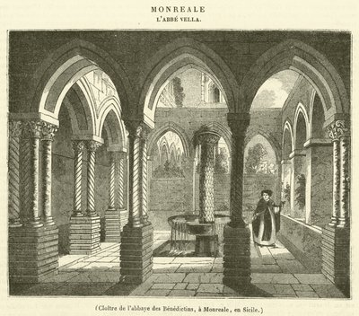 Klostret i Benediktinerklostret, i Monreale, Sicilien (gravyr) av French School