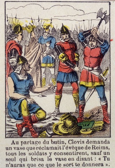 Clovis and the Soissons Vase - Avbildning av Epinal från 1800-talet av French School