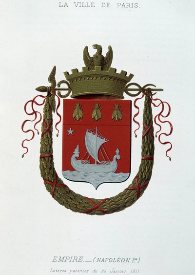Stadens stadsvapen: Empire (Napoleon I) - Brevpatent daterat 29 januari 1811 - i "" Armorial National de France", av H. Traversier, Paris av French School
