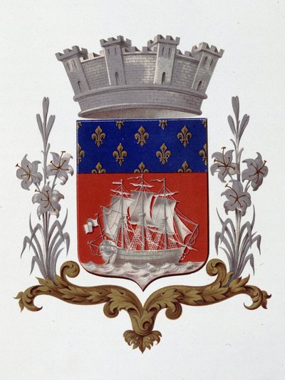 Stadens stadsvapen: royalty (Louis XVIII och Charles X) - Brevpatent daterad 20 december 1917 - i "" Armorial National de France", av H. Traversier, Paris av French School
