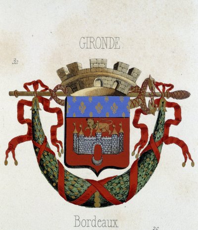 Stadens Bordeaux vapen - i "" Armorial National de France", av H. Traversier, Paris av French School
