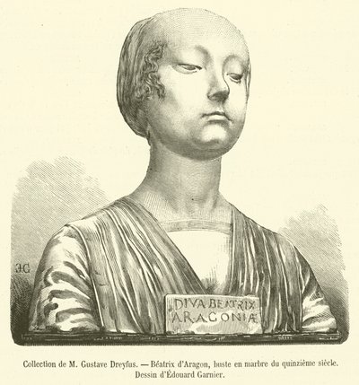 Samling av M Gustave Dreyfus, Beatrix av Aragon, marmorbyst från 1400-talet (gravyr) av French School