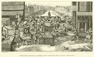Samling av M le Baron Pichon, A Card Factory under Louis XIV (gravyr) av French School