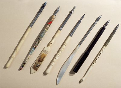 Samling pennhållare, tidigt 1900-tal (elfenben, pärlemor och trä) av French School