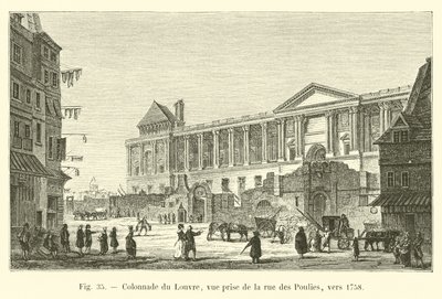 Louvrens pelargång, vy tagen från rue des Poulies, cirka 1758 av French School