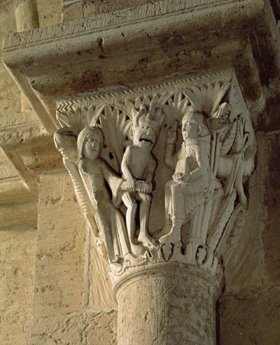 Column Capital, föreställande St Benedict som utför en exorcism av French School