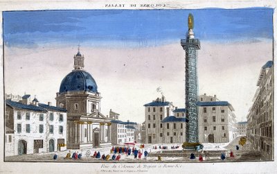 Kolumnsikt av Trajanus (Trajane-kolonnen) (Colonna Traiana) i Rom - gravyr av French School