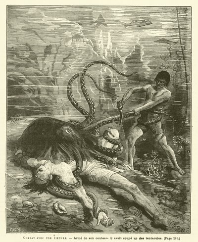 Slåss med en bläckfisk (gravyr) av French School