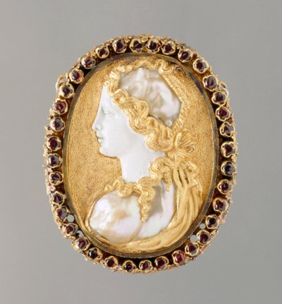 Commesso porträtt av Prudentia, 1550-60 (guld, pärlemor, emalj och rubin) av French School