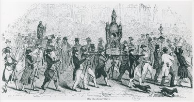 Följeslagare i Tour de France firar, ca. 1845 (gravyr) (s/v foto) av French School