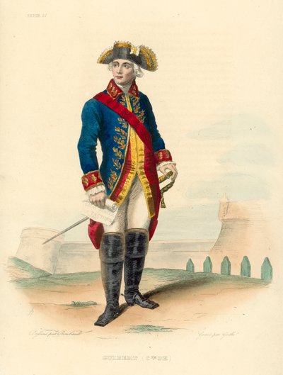 Comte de Guibert (färgad gravyr) av French School