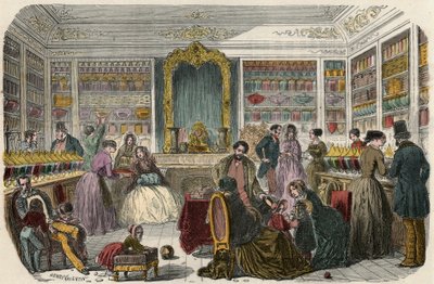 Konditoriaffär i Paris på 1800-talet - Gravyr i "Tableau-de-Paris" av Edmond Texier 1852 av French School