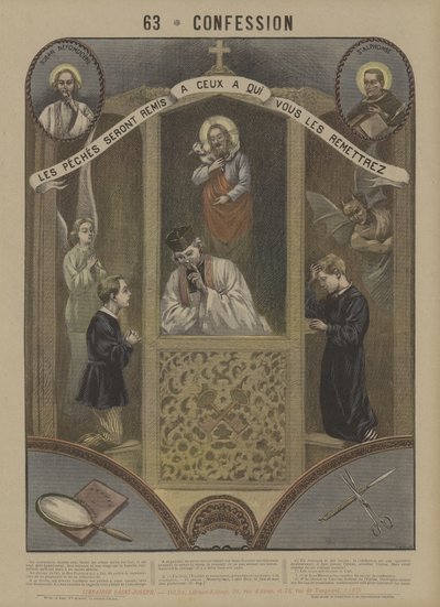 Bekännelse (färg litho) av French School