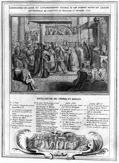 Invigning och kröning av Henri IV (1553-1610) i Chartres katedral den 27 januari 1594, sent 1500-tal av French School