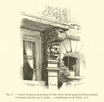 Balkongkonsol till paviljongen i högra flygeln, en del av Palais-Cardinal och tidigare med utsikt över trädgården, för närvarande rue de Valois, nr 6 av French School