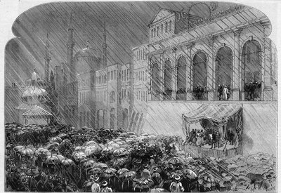 Konstantinopel, 23 december 1876: proklamation av den ottomanska konstitutionen på innergården till Sublima Porte. Gravyr i "" Le Monde Illustré"" nr 1031 den 13 januari av French School