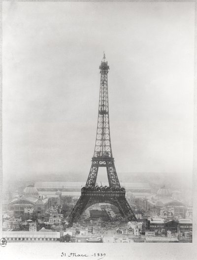 Byggandet av Eiffeltornet, Paris, 31 mars 1889 av French School