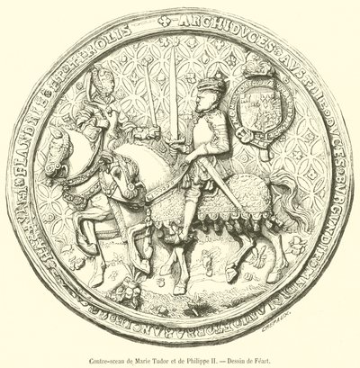 Motsigill av Mary Tudor och Filip II (gravyr) av French School