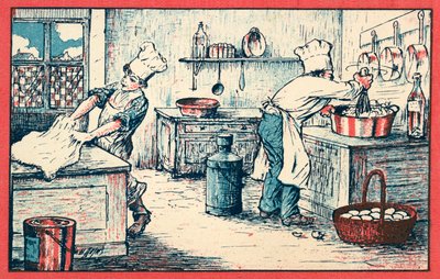 Kockar som arbetar i ett kök (chromolitho) av French School