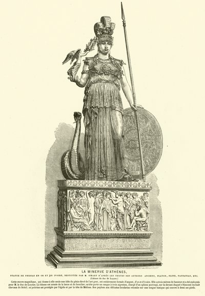 Kopia av Athena Parthenos, monumental staty av den antika grekiska skulptören Phidias (gravyr) av French School