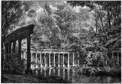 Korintisk pelargång runt den ovala bassängen i Parc de Monceau, Paris av French School